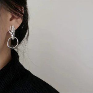 Silver Vintage Metal Hands Drop Earrings